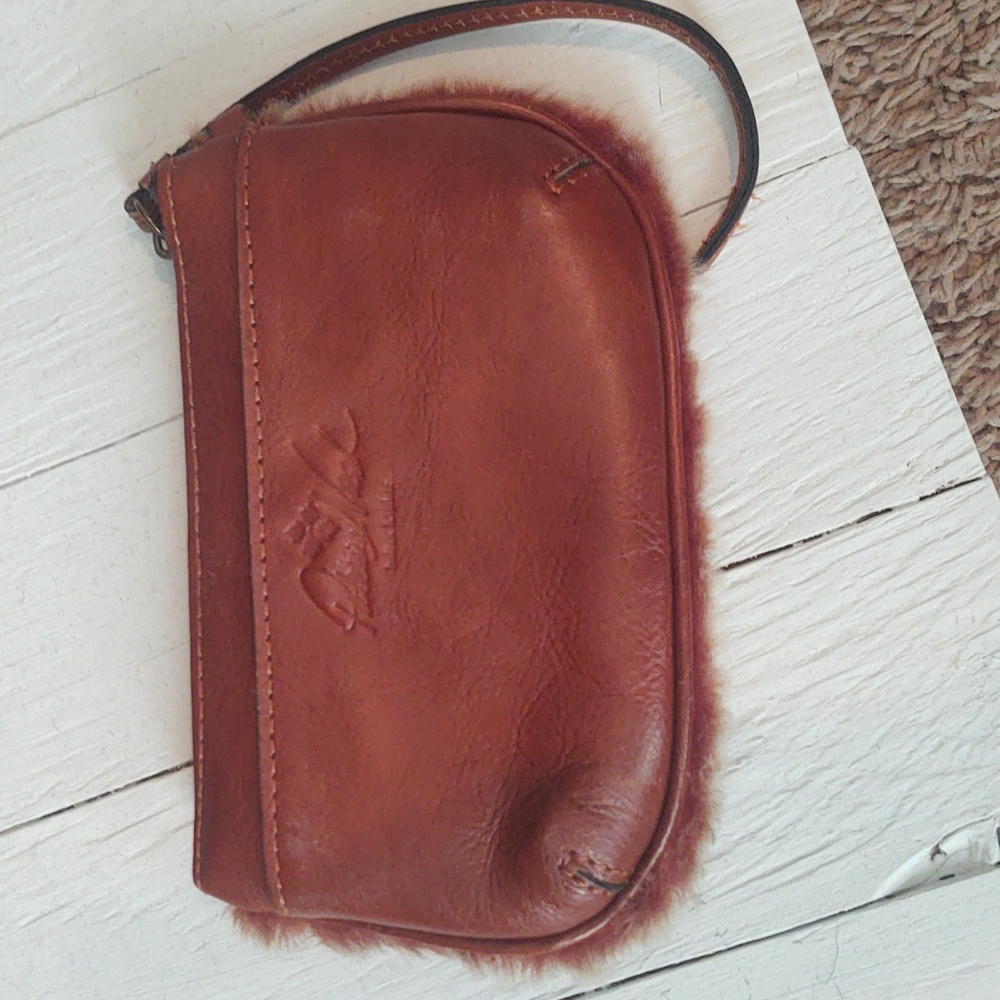 Patricia Nash Piedmont Laser Cut Sherpa and Leather Wristlet - Tan - Picture 2 of 10